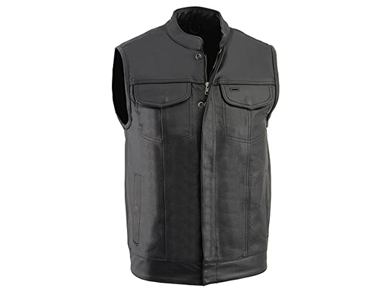Black Leather Club Style Motorcycle Rider Vest
