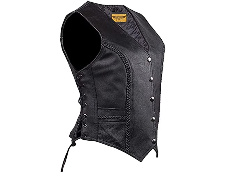 Dream Apparel Womens Black Leather Motorcycle Vest