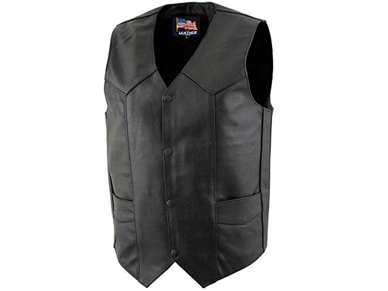 Men's Black Classic Club Style Motorcycle Original Leather Vest