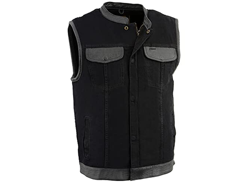 Men's Black Denim Club Style Biker Vest 