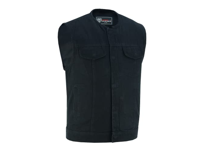 Men's Black Denim Collarless Club Vest with Conceal