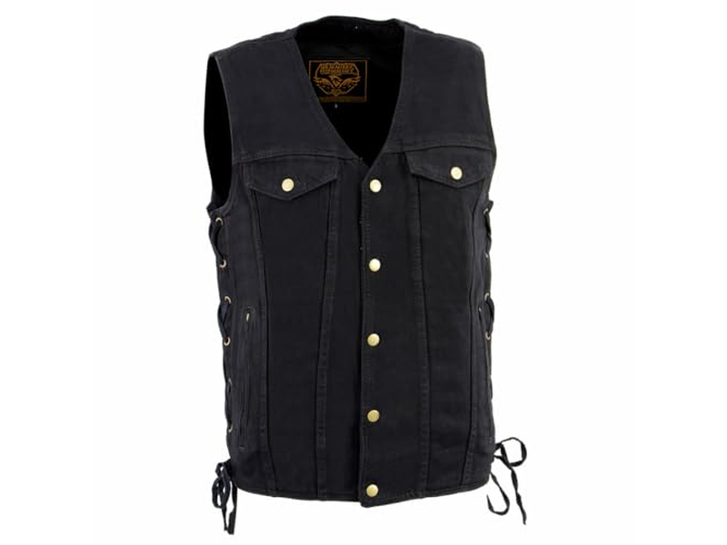 Men's Classic Black Denim Motorcycle Biker Riders Vest 