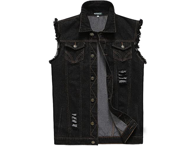 Men's Fit Retro Ripped Denim Vest Sleeveless Jean Vest