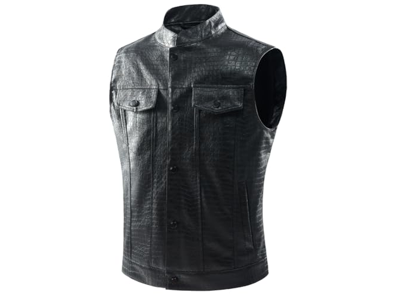 Men's Leather Motorcycle Vest Black Vintage