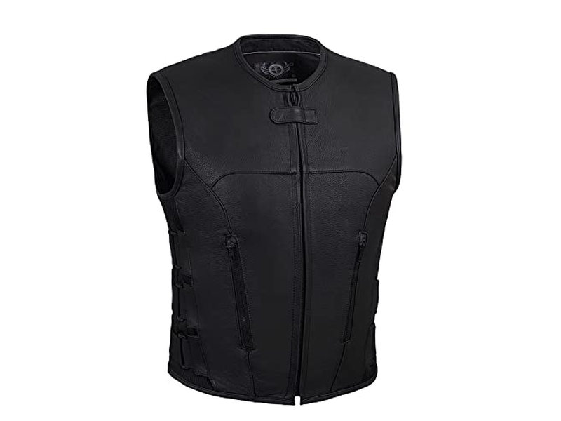Mens SWAT Team Style Leather Motorcycle Vest