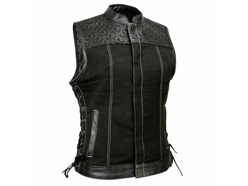 Women's 'Skelly' Black Motorcycle Denim Vest