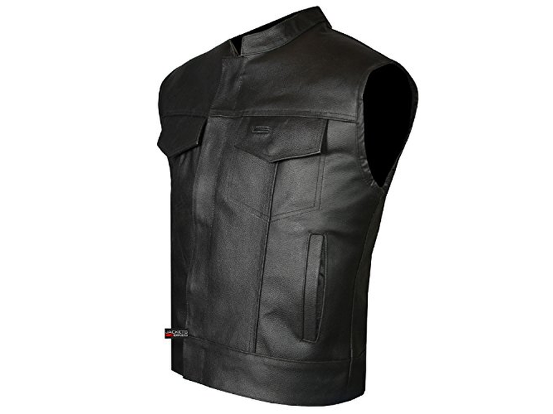 Club Style Motorcycle Vest Carry Pockets Cowhide Back