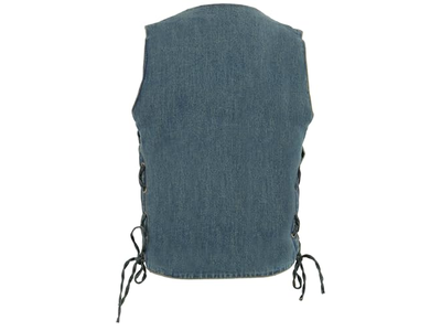 8 POCKETS BLUE DENIM COTTON BIKER VEST SIDE LACES