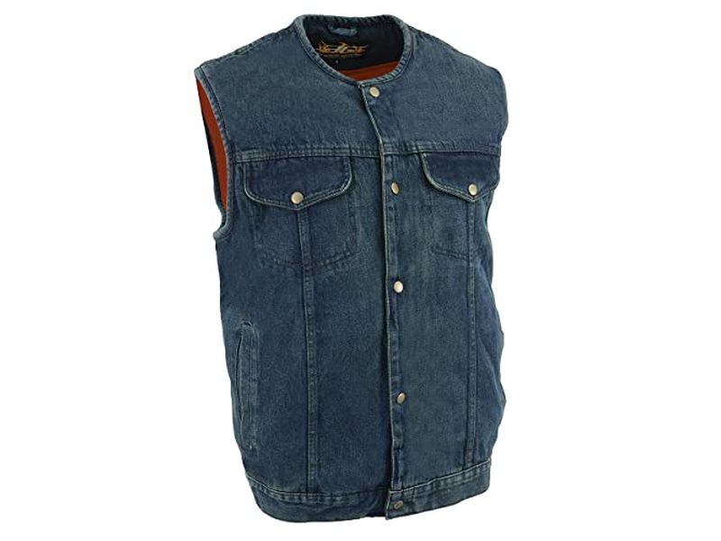 Biker's Edge Men's Denim Collarless Club Style Vest