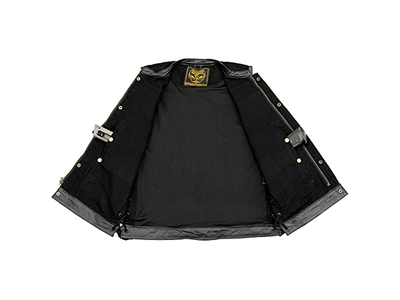 Black 'Hidden Zipper' Side Lace Motorcycle Rider Denim Vest
