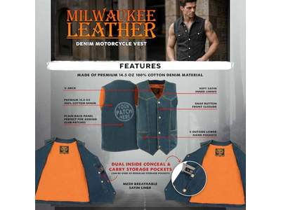 Black Classic Denim Western Style Cowboy Biker Vest
