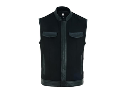 Black Denim Vest with Leather Trims for Motorcycle Bikers