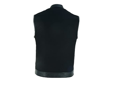 Black Denim Vest with Leather Trims for Motorcycle Bikers