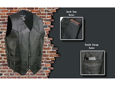 Black Motorcycle Leather Vest for Men