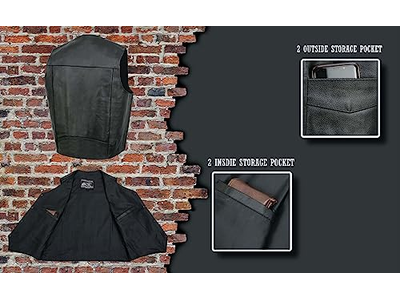 Black Motorcycle Leather Vest for Men