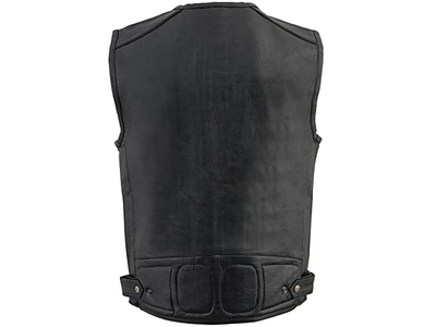 Classic Collarless Motorcycle Biker Rider Leather Vest