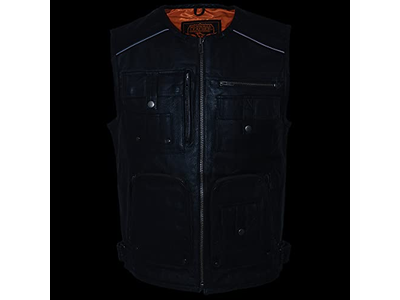 Classic Collarless Motorcycle Biker Rider Leather Vest