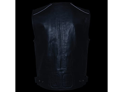 Classic Collarless Motorcycle Biker Rider Leather Vest