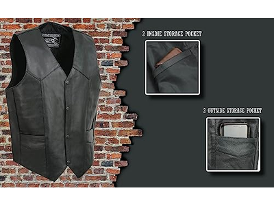 Classic Snap Button Black Motorcycle Leather Vest