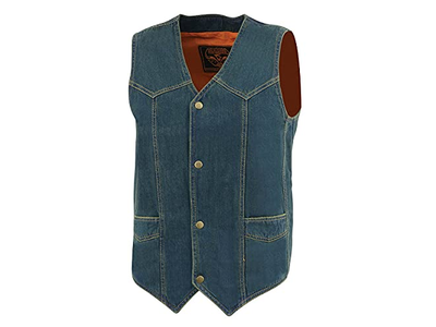 Classic Western V-Neck Premium Denim Motorcycle Biker Vests