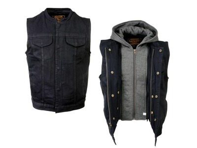 Club Denim Motorcycle Biker Vest with Hoodie