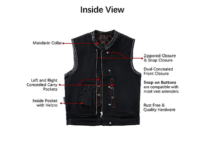 Denim Leather Motorcycle Vest for Riding Concealed Carry Pockets