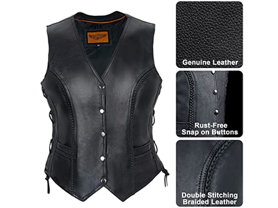 Dream Apparel Womens Black Leather Motorcycle Vest