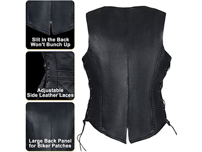 Dream Apparel Womens Black Leather Motorcycle Vest
