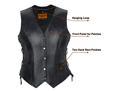 Dream Apparel Womens Black Leather Motorcycle Vest