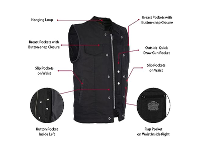 GMen's Leather Motorcycle Vest with Gun Pockets