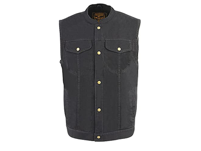 Leather Men's Black Denim Textile Motorcycle Vest