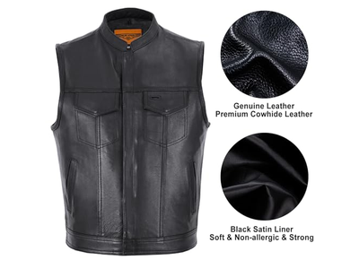 Leather Motorcycle Vest SOA Club Vest Black Biker Vest