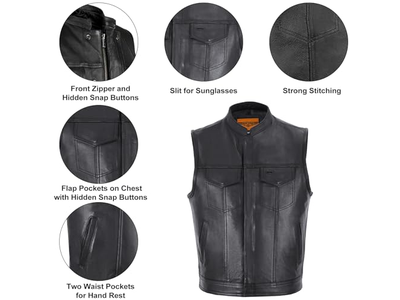 Leather Motorcycle Vest SOA Club Vest Black Biker Vest