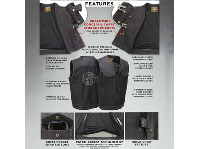 Men's 'Brute' Black Perforated Leather and Denim Club Style Vest