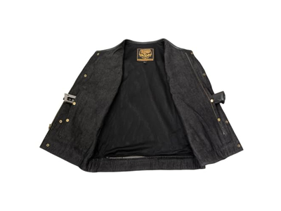 Men's 'Brute' Black Perforated Leather and Denim Club Style Vest