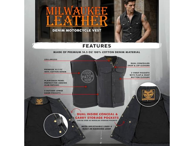 Men's 'Covert' Black Denim Motorcycle Biker Vest