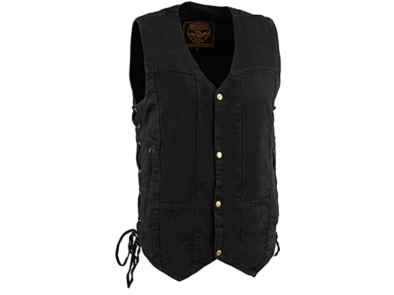 Men's Black 10 Pocket Side Lace Denim Vest