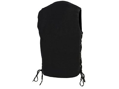 Men's Black 10 Pocket Side Lace Denim Vest