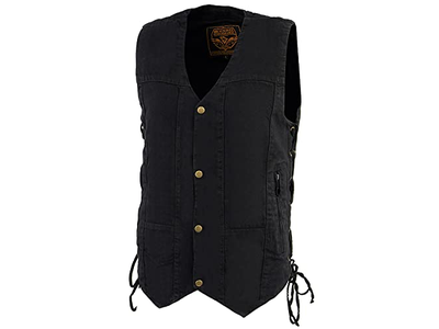 Men's Black 10 Pocket Side Lace Denim Vest
