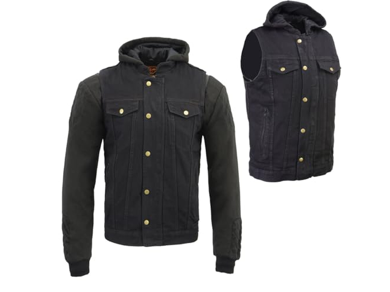 Men's Black Denim '5-in-1' Club Style Vest with Removable Hoodie