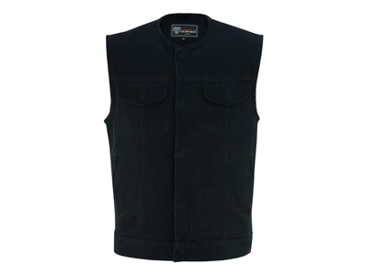 Men's Black Denim Collarless Club Vest with Conceal