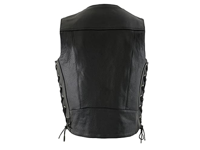 Men's Black Premium Leather Side Lace Motorcycle Rider Vest