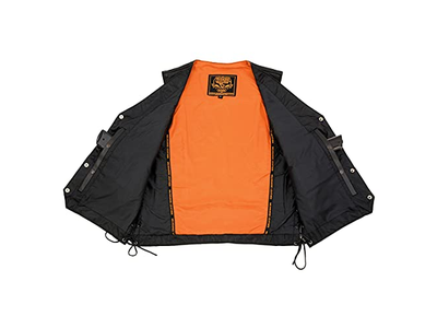 Men's Black Premium Leather Side Lace Motorcycle Rider Vest