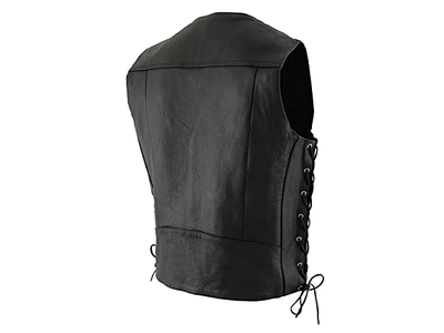 Men's Black Premium Leather Side Lace Motorcycle Rider Vest