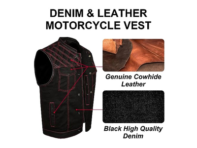 Men's Denim & Leather Motorcycle Vest