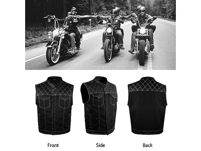 Men's Denim Leather Motorcycle Vest with Gun Pockets