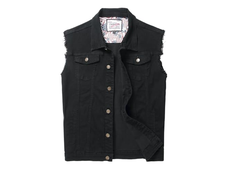 Men's Denim Vest Sleeveless Jean Jacket Ripped Stretchy