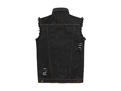 Men's Fit Retro Ripped Denim Vest Sleeveless Jean Vest
