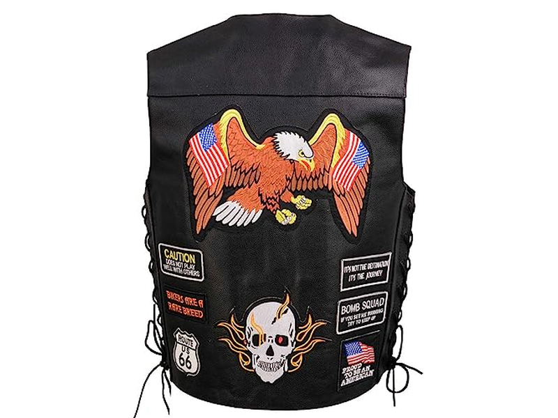 Men's Genuine Motorcycle Leather Patched Biker Vest