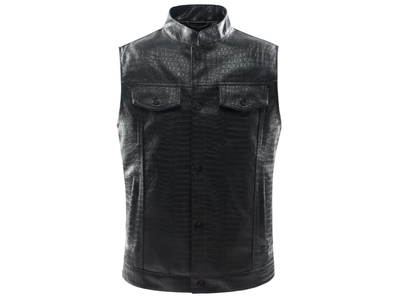 Men's Leather Motorcycle Vest Black Vintage